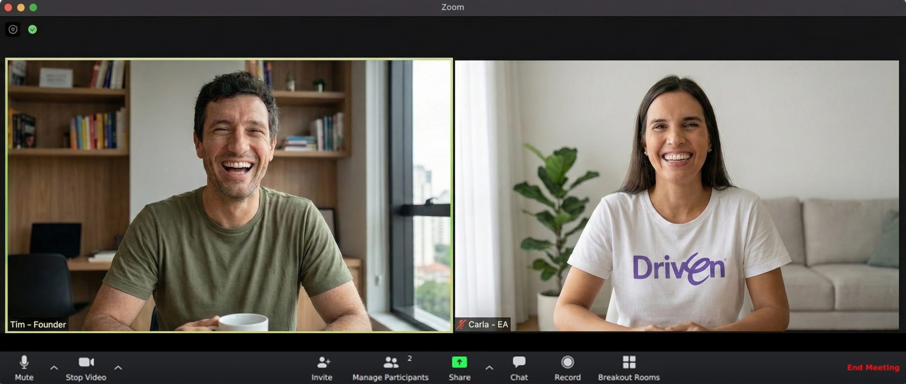 Tim (Founder) collaborating with Carla, a Driven EA, via Zoom call