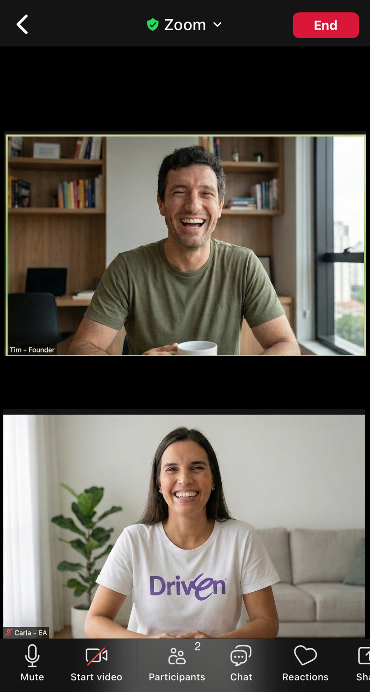 Tim (Founder) collaborating with Carla, a Driven EA, via Zoom call
